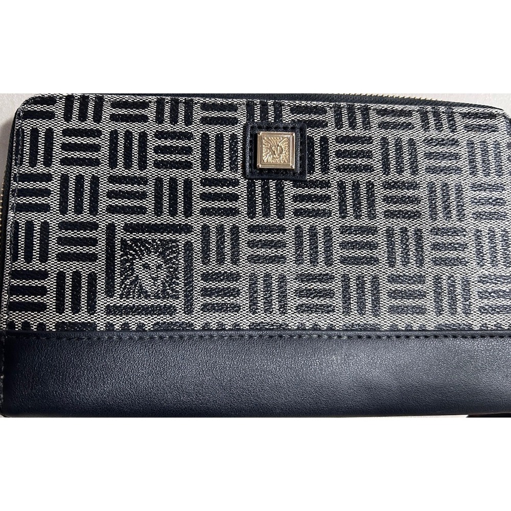 Anne Klein Women's Zip-Around Wallet, Black/Gray Pattern, Zipper, Credit Card